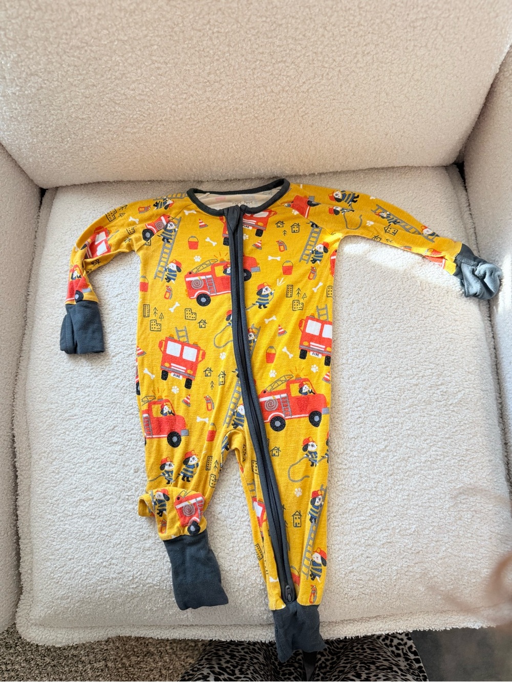 Little Sleepies Yellow Firetruck Print Footie